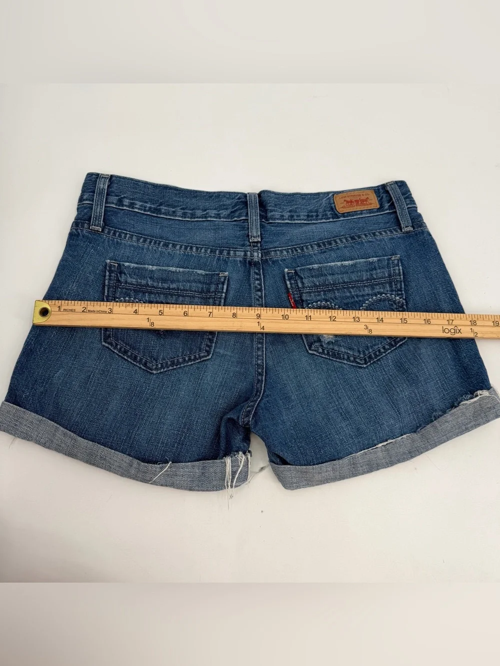 Levi’s Jean Shorts Juniors 3 Blue Denim Roll Cuff Distressed Cotton Denim Boho